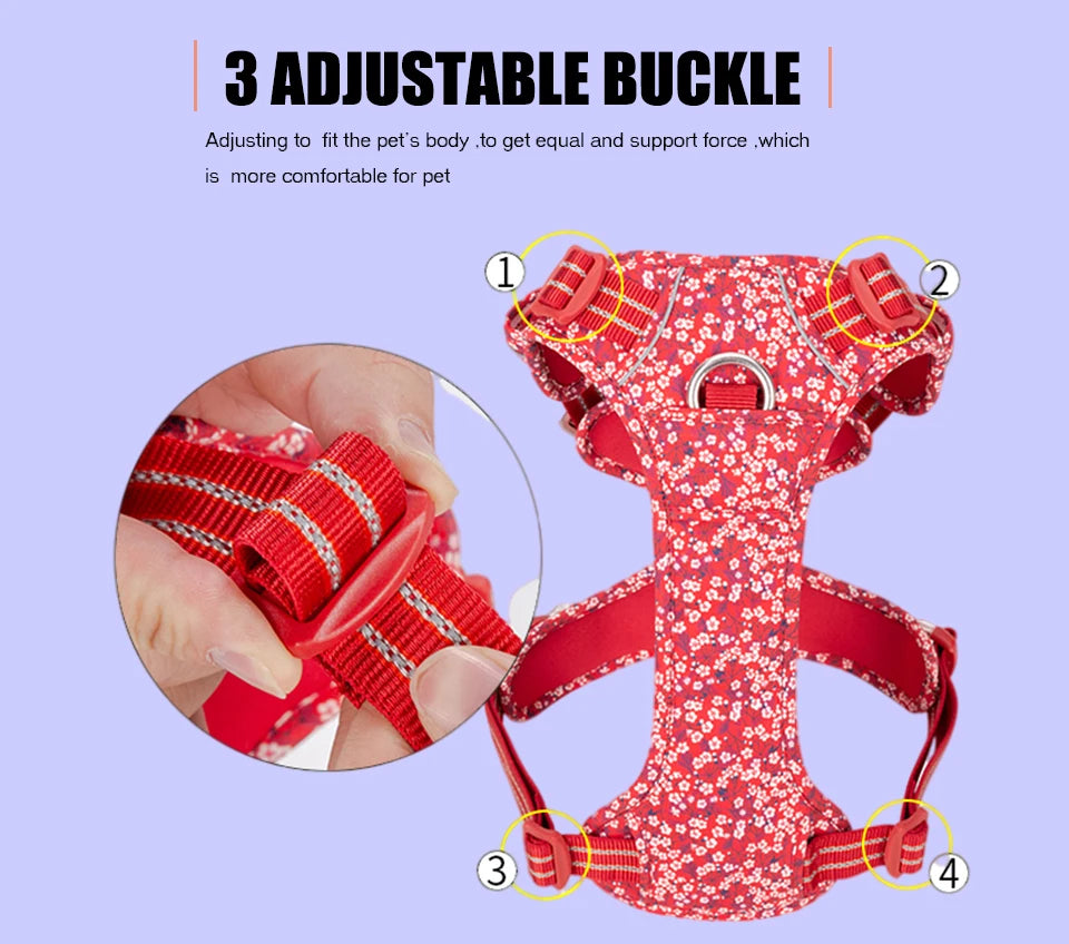 Truelove Pet Dog Harness Floral 
No Pull,      Cotton Fabric Breathable and Reflective Soft for Big ,Medium ,Small, Adjustable Vest