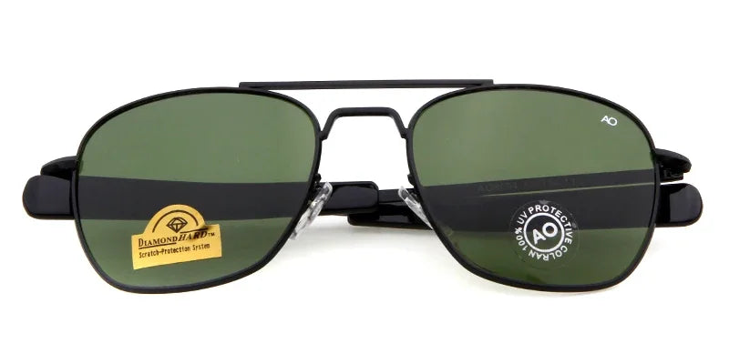Retro Green AO Pilot Sunglasses 
Luxury Brand Designer Male,   American Army Military Optical Glass Lens Shades Eyewear