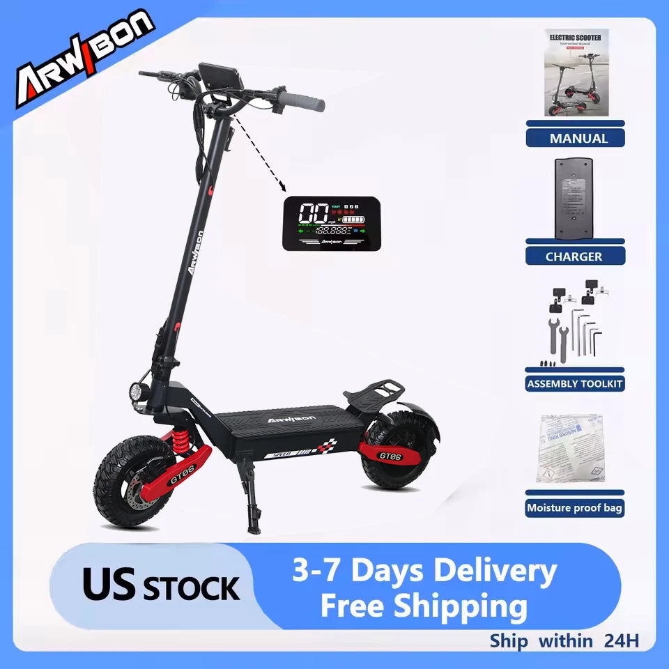 Arwibon GT06 1200W Foldable E-Scooter for Adults -
Max Speed 25MPH, 
48V 13AH/23.4AH, 11"Off-Road Tires