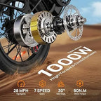 URLIFE 1000W E20 Electric Bike | 48V 13Ah Removable Battery, 
20MPH, 20''X3" Fat Tire, 7-Speed
 with Dual Disc Brake
