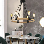 Rustic Industrial Hemp Rope Chandelier – Round Pendant Ceiling Light for Farmhouse Style