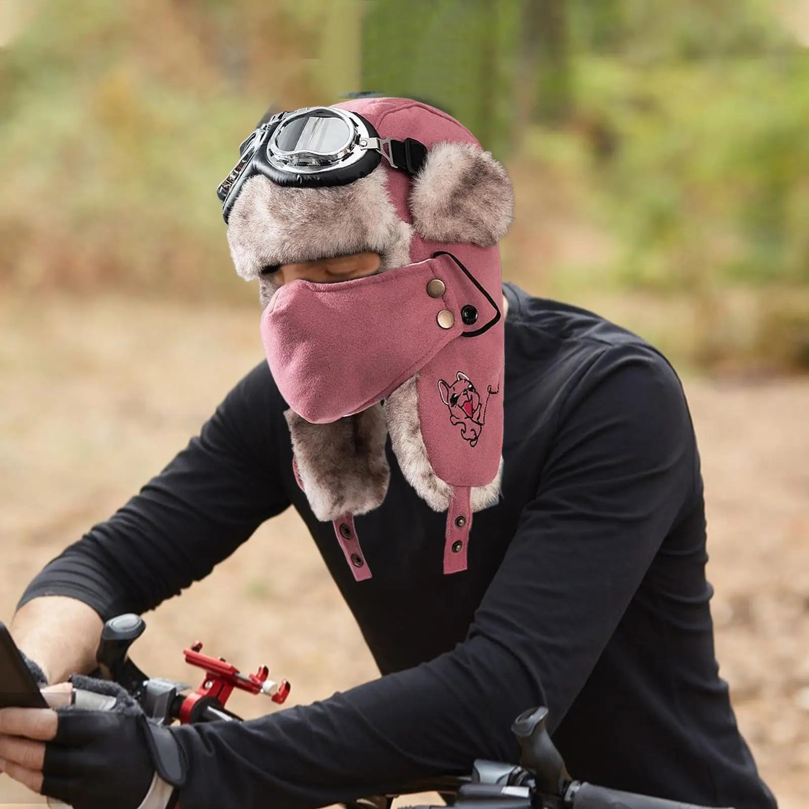 Lei Feng Hat Men's Windproof Hunter Hat For Men Winter Warm Trapper Hat With Goggles Earmuffs Face Cover For Cycling Skiing