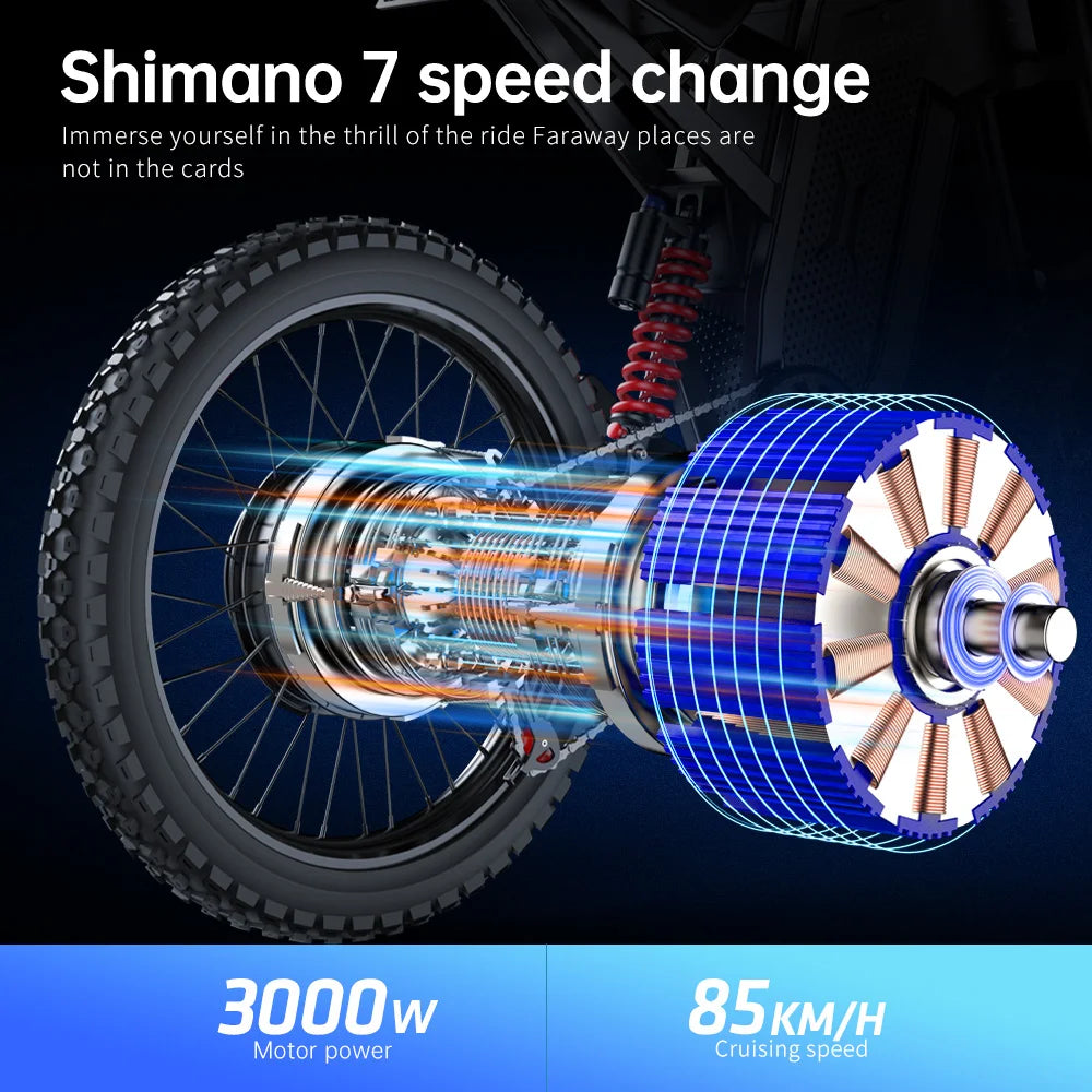 EKX X21 Max Electric cycle
3000W Brushless Gearless Motors
 60V30AH Lithium Battery Speed 85Kmh Adult Off Road Ebike