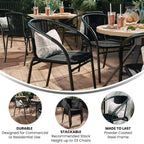 Set of 4 Stackable Rattan Chairs .
  Indoor / Outdoor Patio Curved Back, 
 Cross Bracing Black,