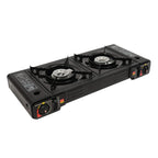 2 Burners-- Portable Camping Stove,     2.5KW Auto Ignition
Butane/LPG Gas  w/Baking Tray+Carrying Case for RV Outdoor Picnic BBQ