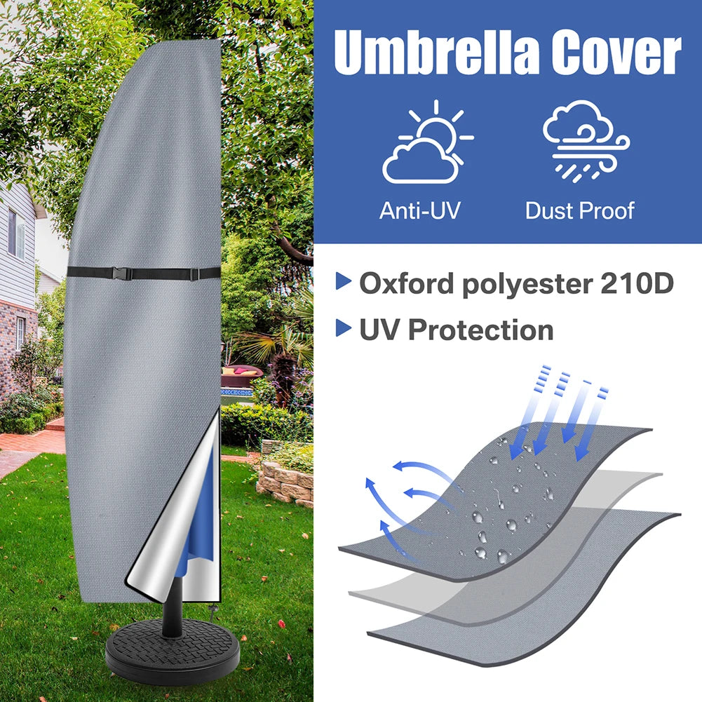 Garden Parasol Cover with Rod & Pull Ring UV Protection 210D Oxford Waterproof Fabric Cantilever Large Umbrella Cover Outdoor