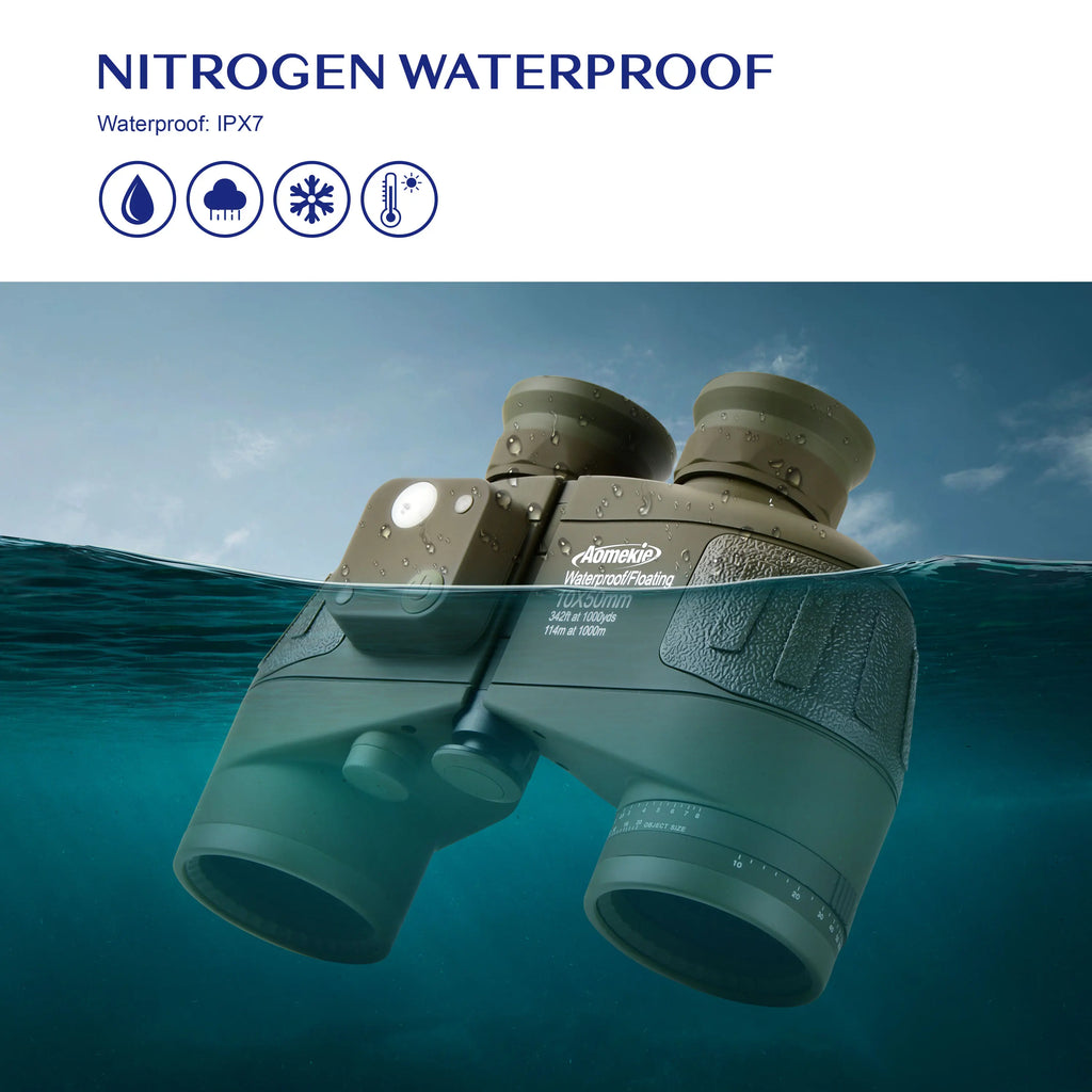 10X50 HD Marine Binoculars with Rangefinder Compass 
BAK4 Prism 50mm FMC Lens 
Waterproof for Outdoor Hunting -  Boating -  Camping