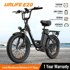 URLIFE 1000W E20 Electric Bike | 
48V 13Ah Removable Battery,
 20MPH, 20''X3" Fat Tire, 7-Speed  with Dual Disc Brake