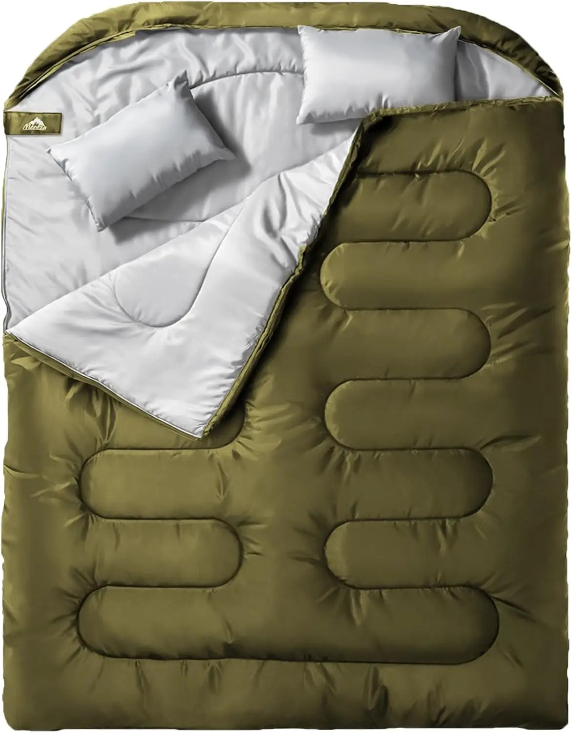 Double Sleeping Bag for Adults Mens with Pillow, 
XL Queen Size Two Person Sleeping Bag for All Season Camping Hiking Backpacking