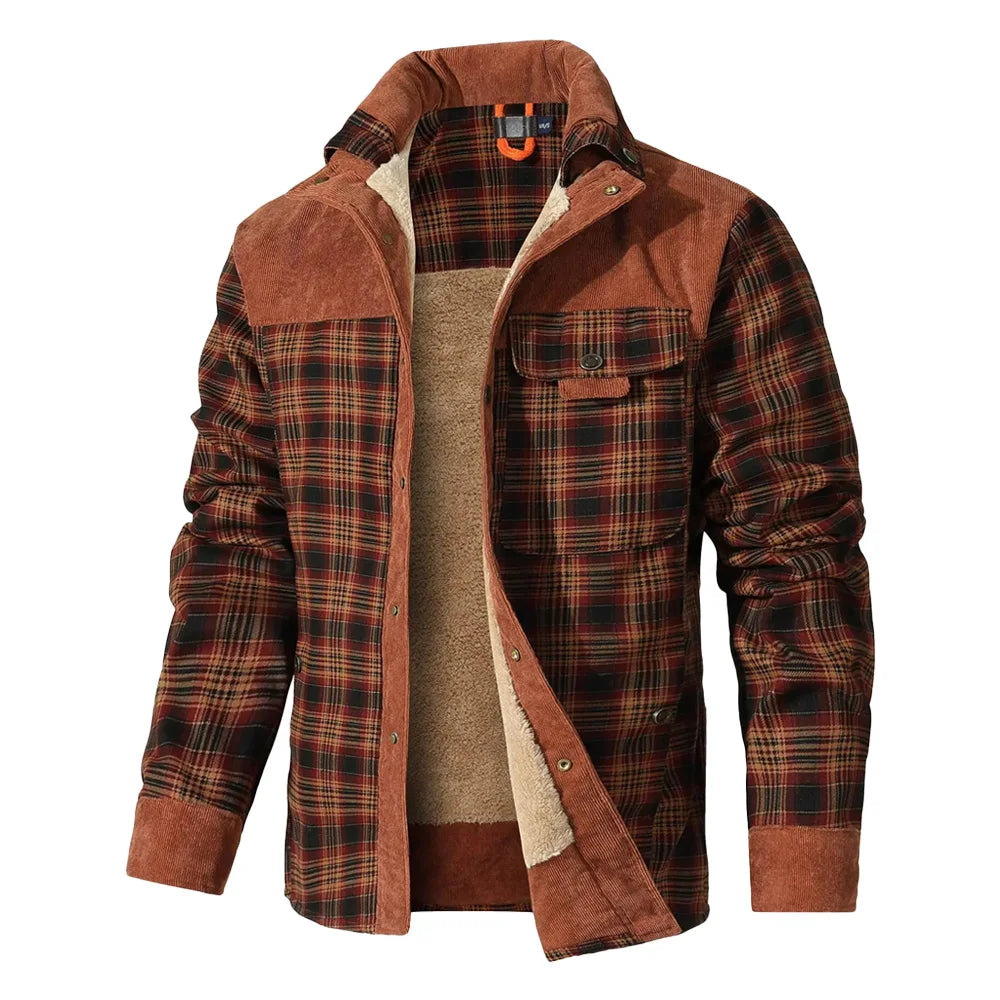 Men's Jackets Winter Windproof Warm 
Casual Bomber Coat Plaid Sherpa Lined Flannel Outdoor Classic  US Size