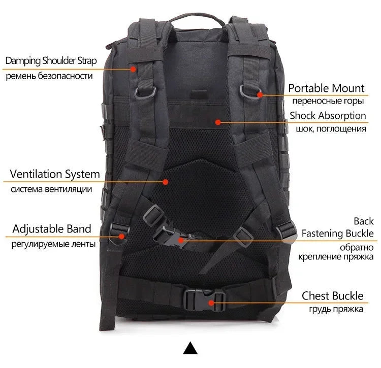 45L Man Tactical Backpacks Traveling  Outdoor 3P School Pack EDC Molle Pack