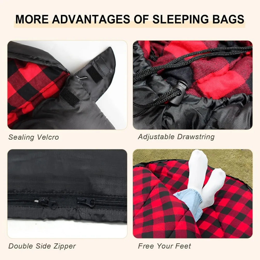 XXL Queen Size Two Person Flannel Sleeping Bag for Adults with 2 Pillows, 
Ideal for Camping and Outdoor Adventures