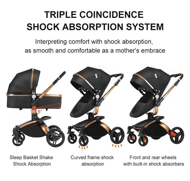 PU Leather Baby Stroller 2 in 1 Travel System 
High Landscape Portable Baby Pram
Newborns Aluminum Frame Baby Carriage