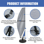 Garden Parasol Cover with Rod & Pull Ring UV Protection 210D Oxford Waterproof Fabric Cantilever Large Umbrella Cover Outdoor