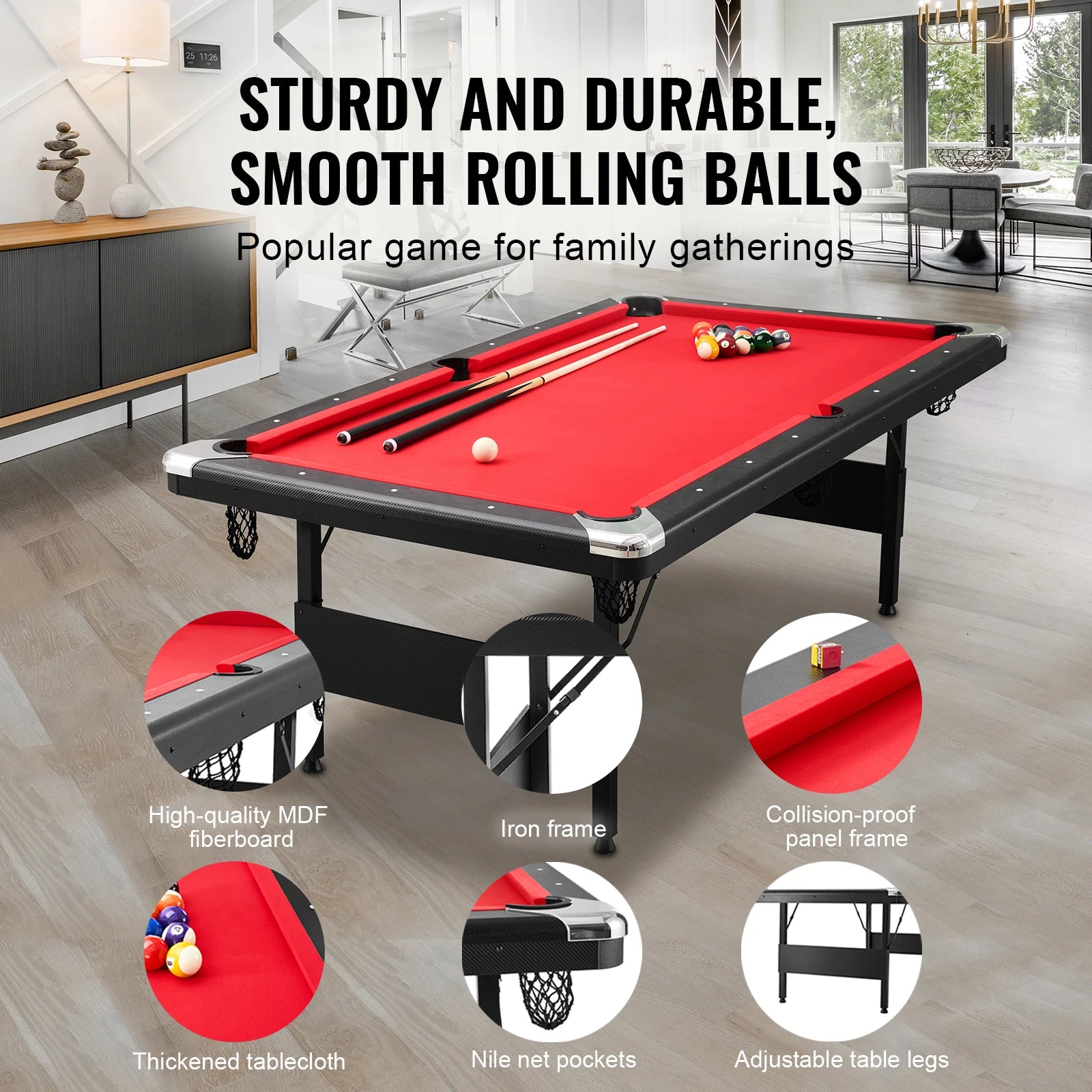 SucceBuy 6.3/7ft Billiard Table Pool Table Portable Foldable SpaceSaving Includes Balls Cues Chalks and Brush