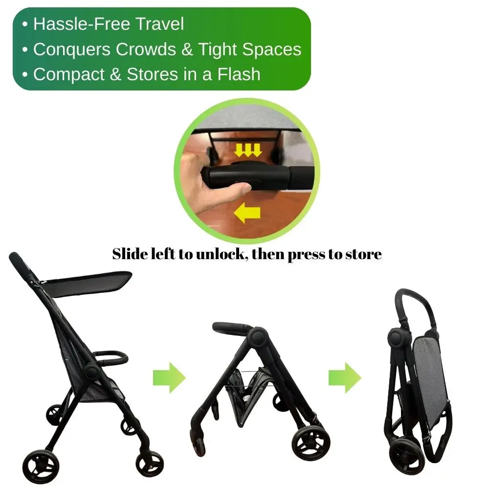 LIGHTWEIGHT STROLLER, 5-POINT HARNESS & ONE-HAND FOLD - Compact Travel Baby Pushchair with Canopy, All-Terrain Wheels