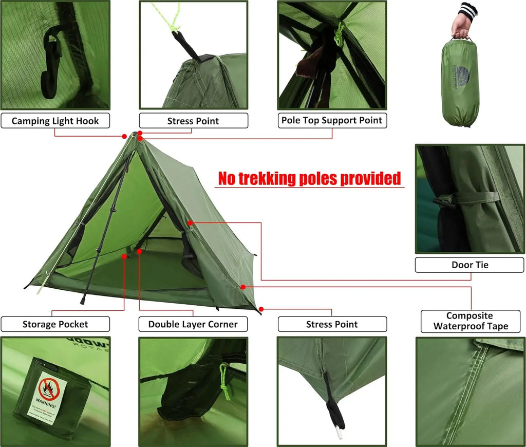 Ultralight 2-Person Trekking Pole Tent
for Backpacking, 
Waterproof A-Frame Hiking or Camping