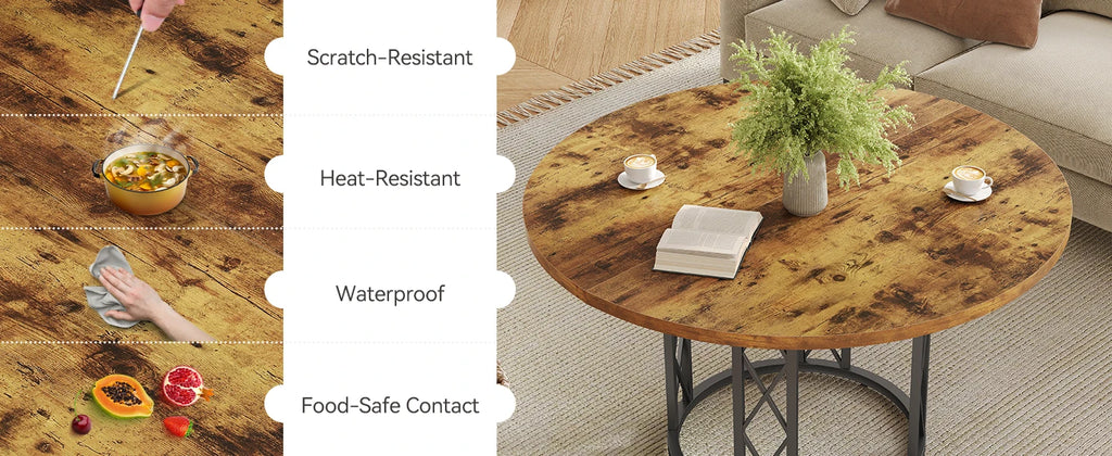 Tribesigns Round Dining Table for 4-6 People, 
47-Inch Farmhouse Dinning  Industrial Dinner Table