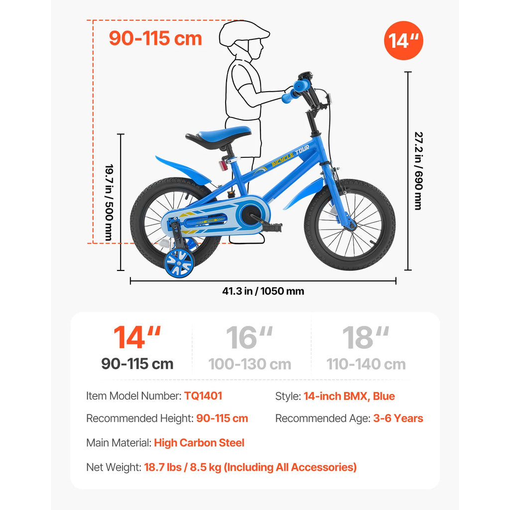 SucceBuy 14/16/18in Kids Bike BMX Style Children 
Bicycle with Training Wheels Toddler Bike for Boys & Girls Learning to Ride