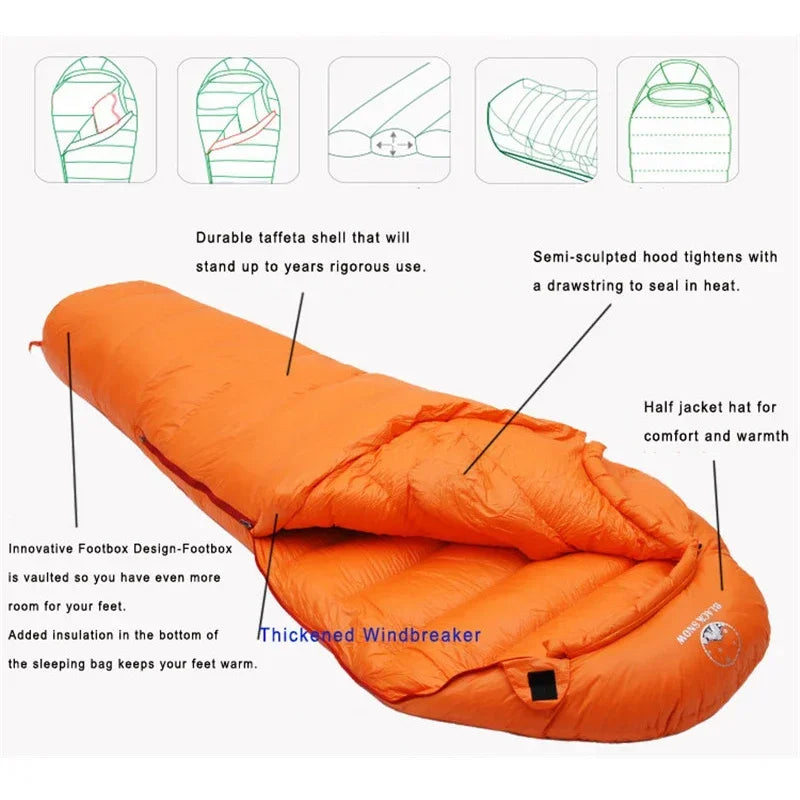 Very Warm White Goose Down Filled Adult Mummy Style Sleeping Bag 
Fit for Winter Thermal 4 Kinds of Thickness Camping Travel