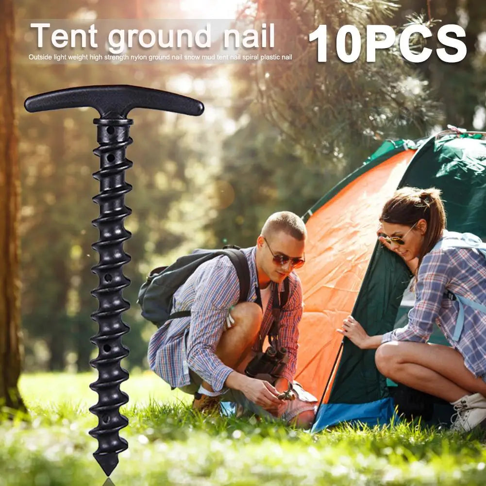 10pcs/set Windproof Fixed Ground Nails Camping Peg Screw Stakes Hiking Tent Pins for Mountaineering Fishing 14.5x7cm