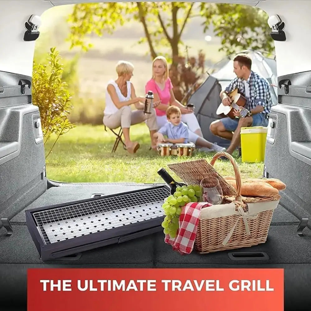 Portable Charcoal Grill 24"x13"x9", 
Lightweight Folding BBQ for Camping, Hiking, Picnics & Travel