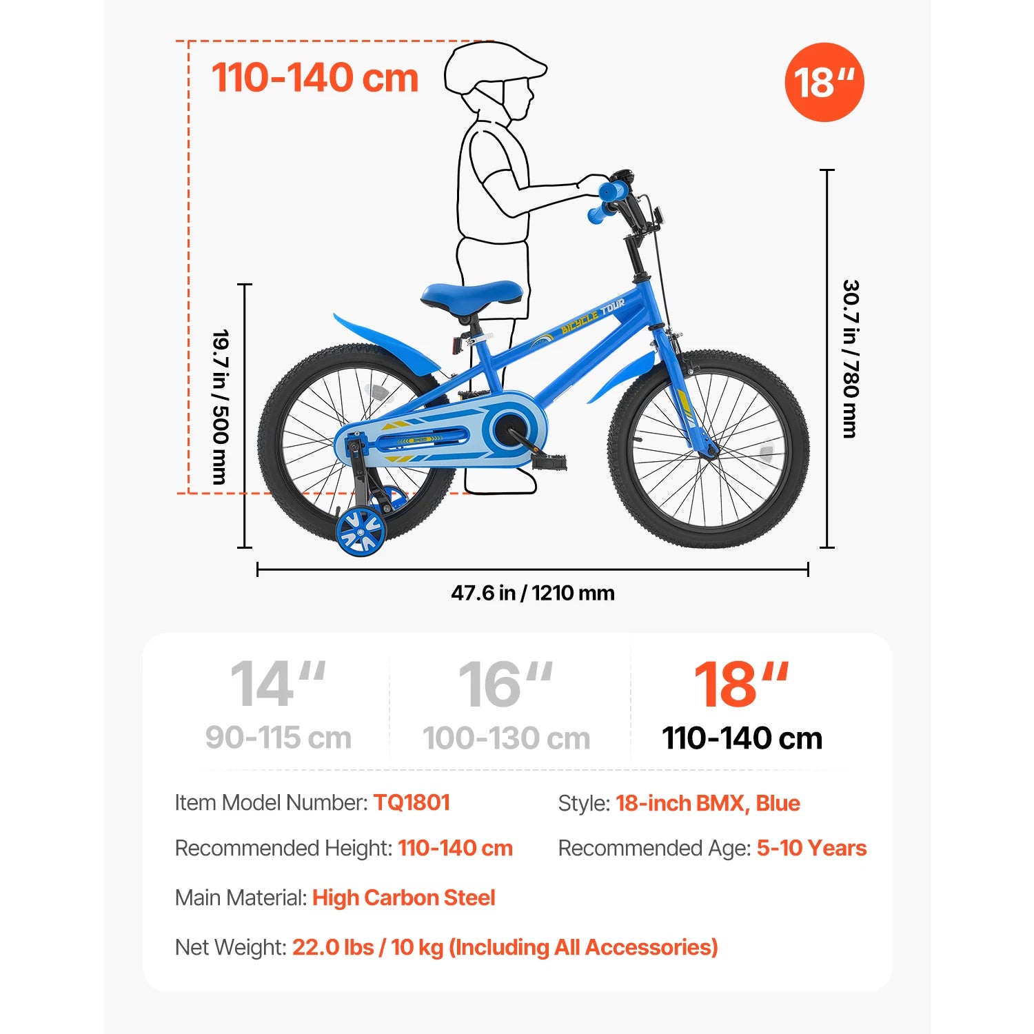 SucceBuy 14/16/18in Kids Bike BMX Style Children 
Bicycle with Training Wheels Toddler Bike for Boys & Girls Learning to Ride