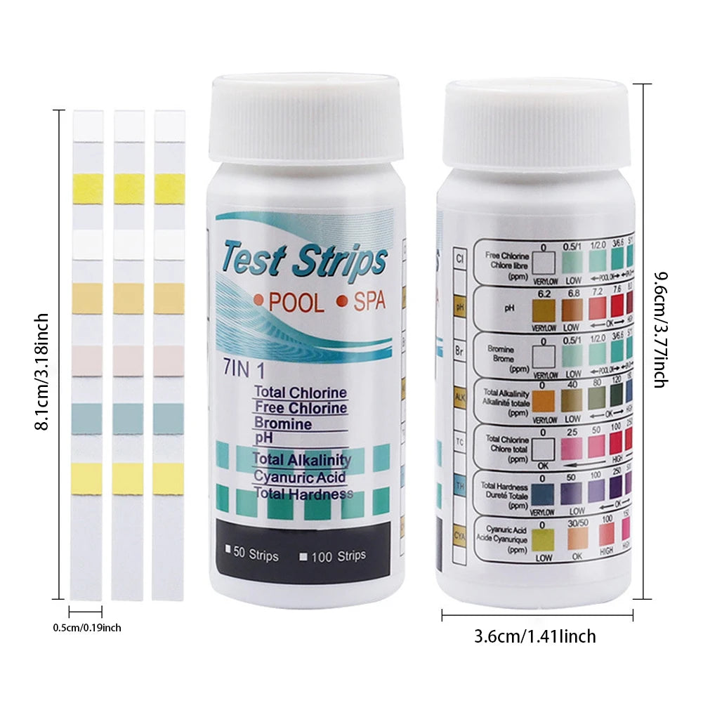 5-1 Bottle Water Test PH Strips 50/100 Pcs/bottle 7-in-1 Residual Chlorine Value Alkalinity Hardness Tester for Aquarium Pool