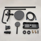 ZAPPO Matte Black Bathroom Shower Set 8 inch Rainfall , Wall Mounted 3-4 Function System & ABS Shelf