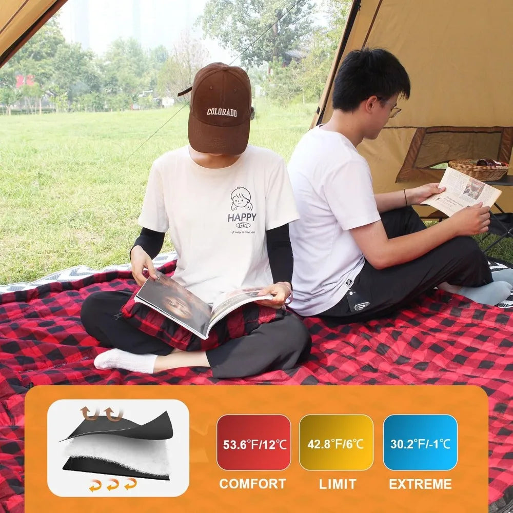XXL Queen Size Two Person Flannel Sleeping Bag for Adults with 2 Pillows, 
Ideal for Camping and Outdoor Adventures