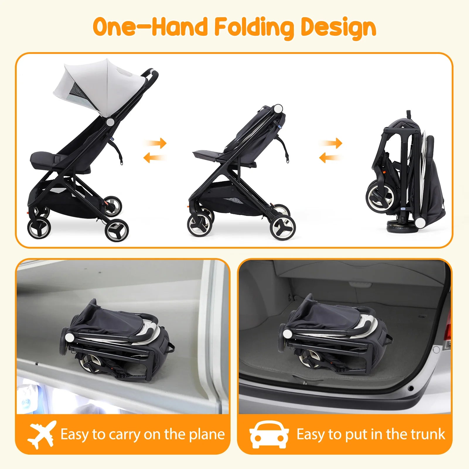 Lightweight Baby Stroller, Compact 
Umbrella Stroller with Adjustable Canopy/Footrest/Backrest,
One-Hand Folding Newborn Stroller