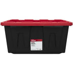 (6 pack/ 4pack) Hyper Tough Large Storage Bin, 27 Gallon Plastic Storage Container with Snap-On Lid, Black and Red