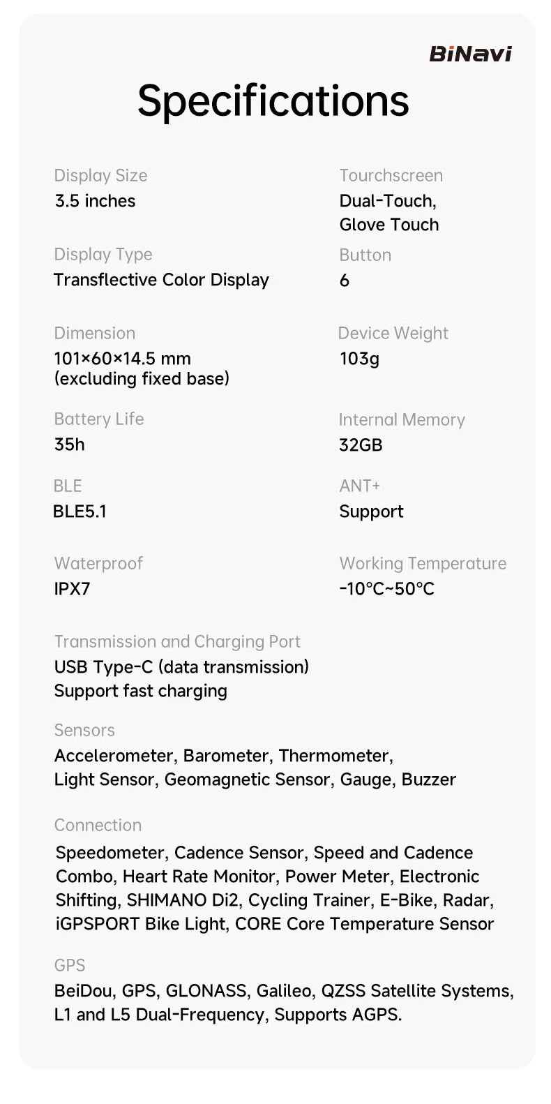 iGPSPORT Bicycle GPS Computer BiNavi Touchscreen
Map Navigation 35 Hours Battery Life  Waterproof Route Planning