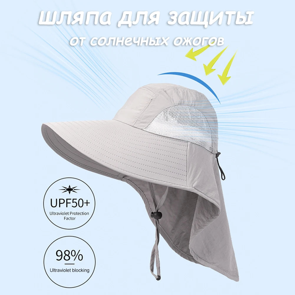 Summer 12CM Large Brim Sun Hat . 
Men Women Breathable Fishing Cap
Sun UV Protection Mesh Fisherman Hiking, Beach
