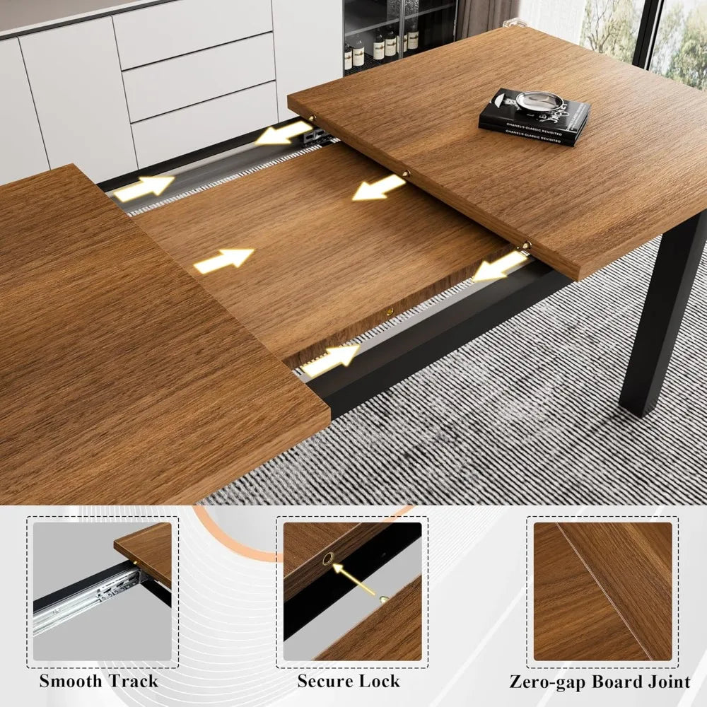 5-Piece Dining / kitchen Table Set for 4-8 People, 
Extendable  with 2 Benches and 2 Square Stools, Mid-Century
