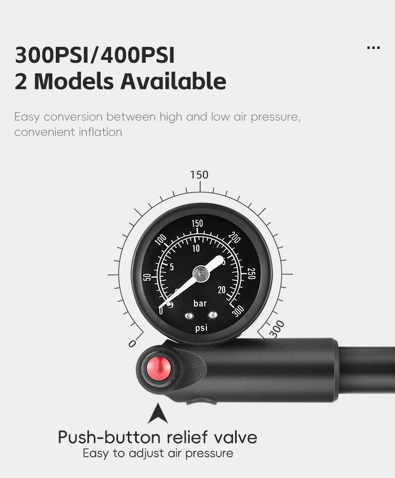 WEST BIKING 400PSI Bicycle Air Pump
 High Pressure MTB Front, Rear Suspension Pressure Gauge Schrader Valve