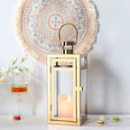 Stainless Steel Candle Holder Lantern
Gold Hanging  Metal Candlestick Light 
for Indoor -  Outdoor ,  Weddings, Parties, Home Decor