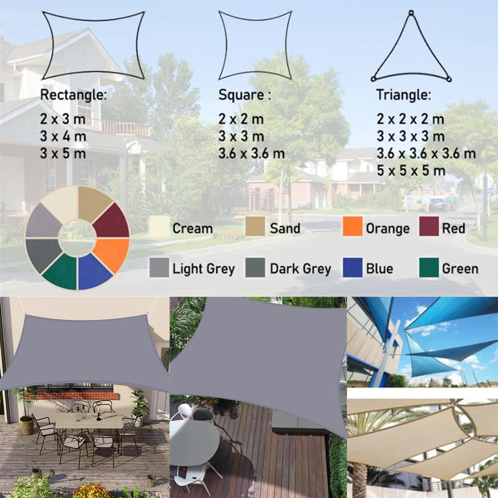 160GSM Waterproof Awning Sunshade Sun Shade Sail For Outdoor Garden Beach Camping Patio Pool Sun Canopy Tent Sun Shelter