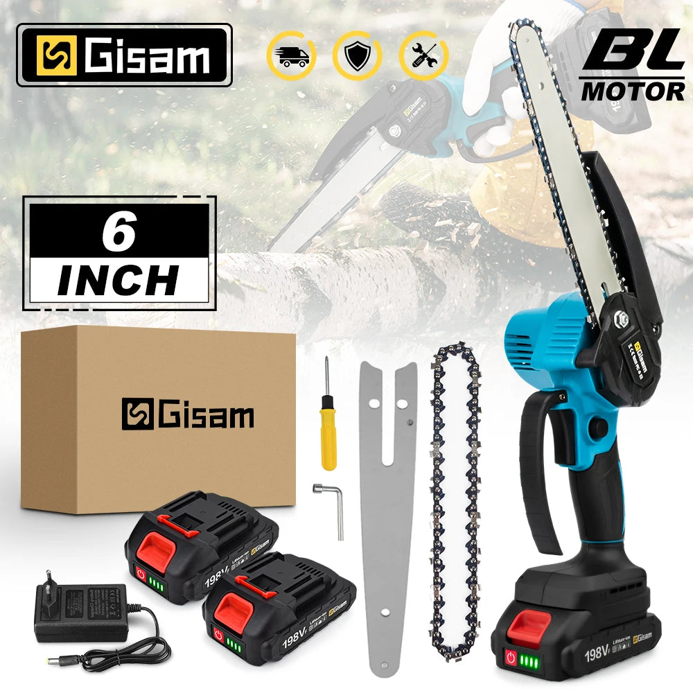 Gisam 8 Inch Brushless Electric Chainsaw
 Cordless Electric Saw Woodworking  
Cutting Tool Compatible with Makita 18v Battery Pin
