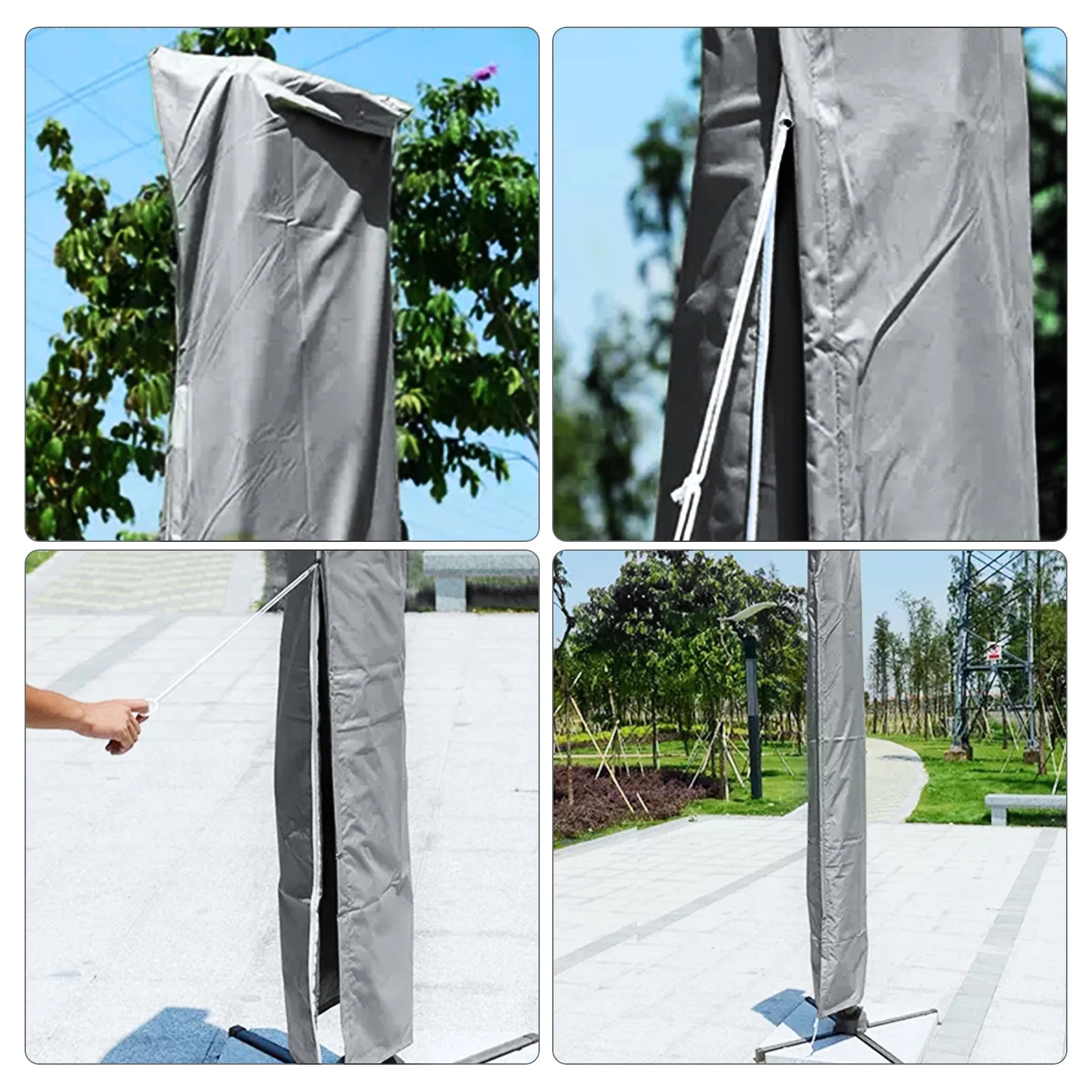 Garden Parasol Cover with Rod & Pull Ring UV Protection 210D Oxford Waterproof Fabric Cantilever Large Umbrella Cover Outdoor