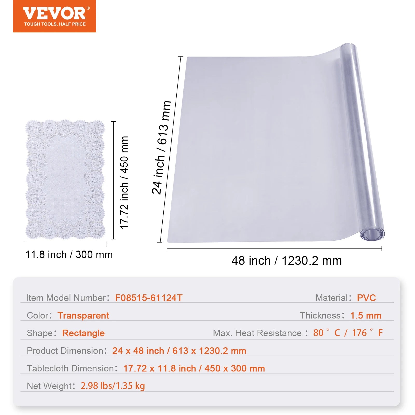 SucceBuy PVC Tablecloth Transparent Table Cloth 
1.5mm Waterproof Kitchen Oil-Proof 
Table Mat Plastic Soft Glass Protector Cover