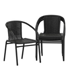 Set of 4 Stackable Rattan Chairs .
  Indoor / Outdoor Patio Curved Back, 
 Cross Bracing Black,