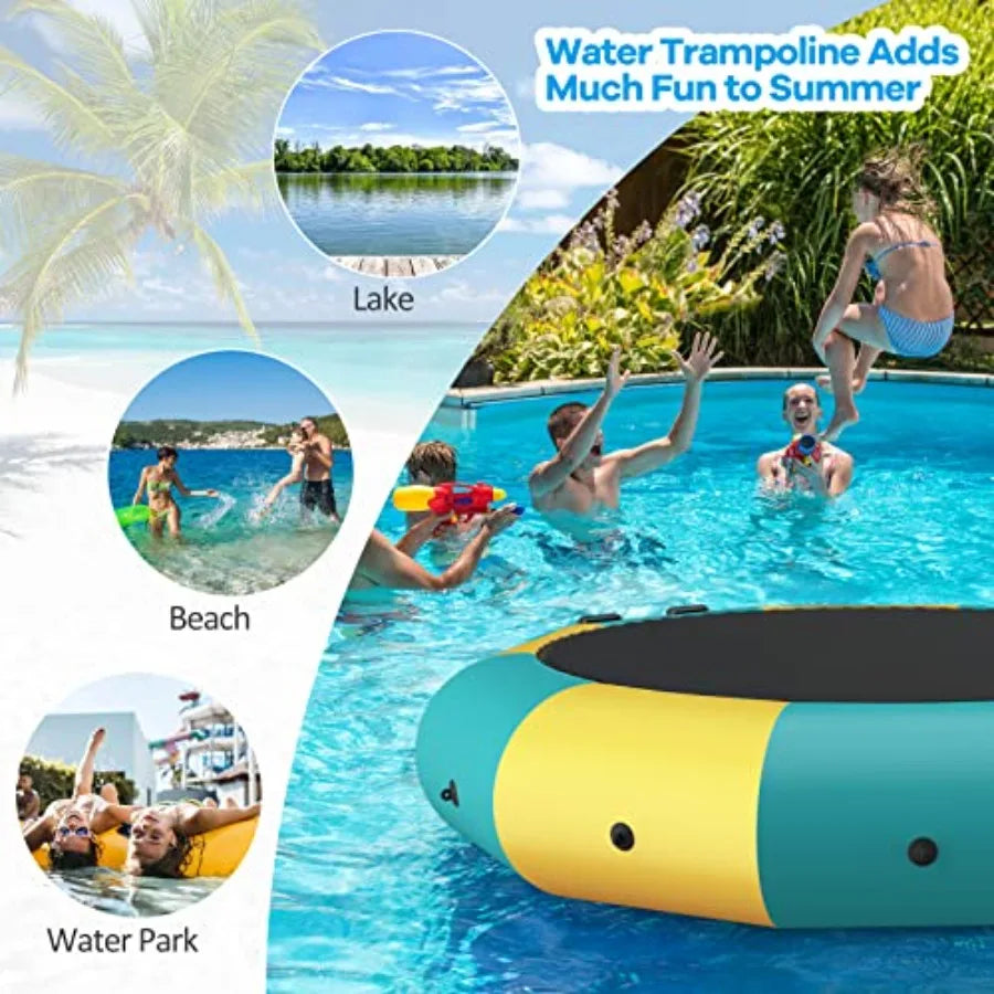 Inflatable for Lake ,with Electric Pump and Rope Ladder, 
Heavy Duty Blue Trampoline