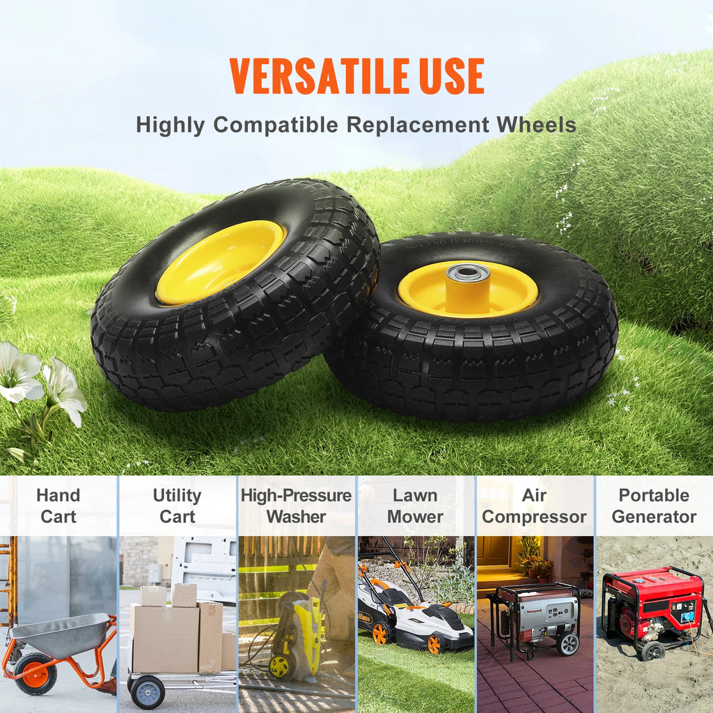 SucceBuy 2-Pack Solid PU Run-Flat Tire Wheel 10" 
Flat Free Tubeless Tires and Wheels for Dollies Garden Trailers Various Carts