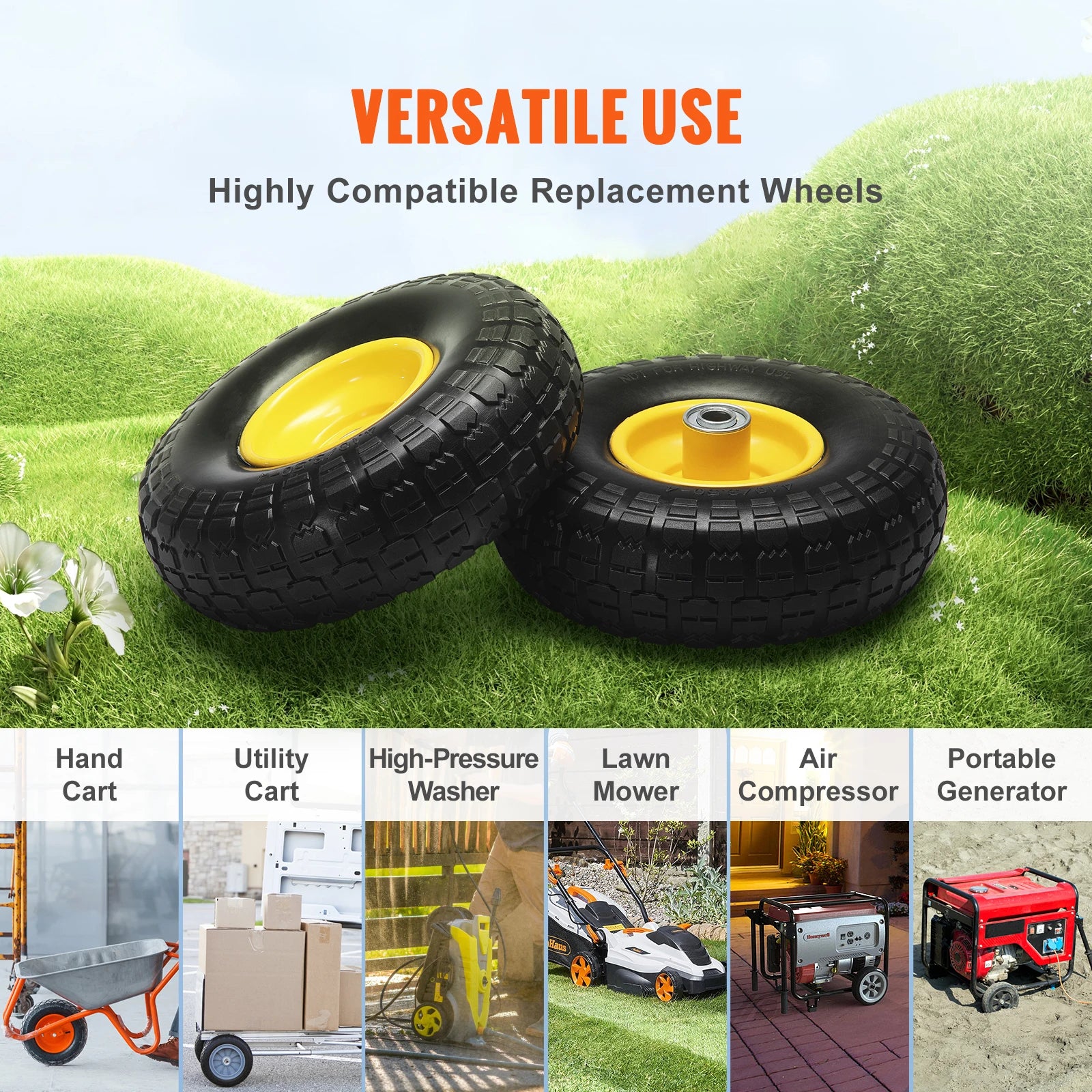 SucceBuy 2-Pack Solid PU Run-Flat Tire Wheel 10" 
Flat Free Tubeless Tires and Wheels for Dollies Garden Trailers Various Carts