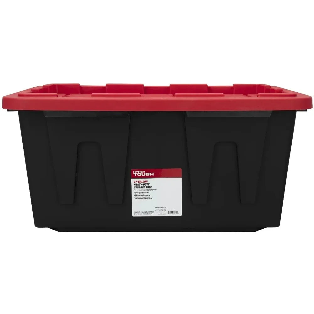 (6 pack/ 4pack) Hyper Tough Large Storage Bin, 27 Gallon Plastic Storage Container with Snap-On Lid, Black and Red