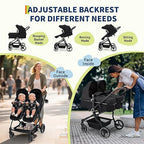 Double Stroller for Newborn and Toddler, 
 with Lightweight Compact Fold, Adjustable Cancline
