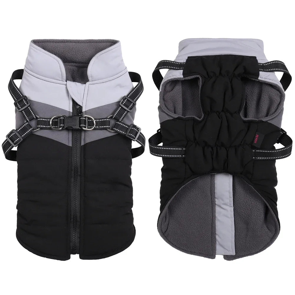 Waterproof Winter Dog Coat With Warm Fleece Lining Adjustable Buckle And Double D-Ring Harness For Small Medium And Large Dogs