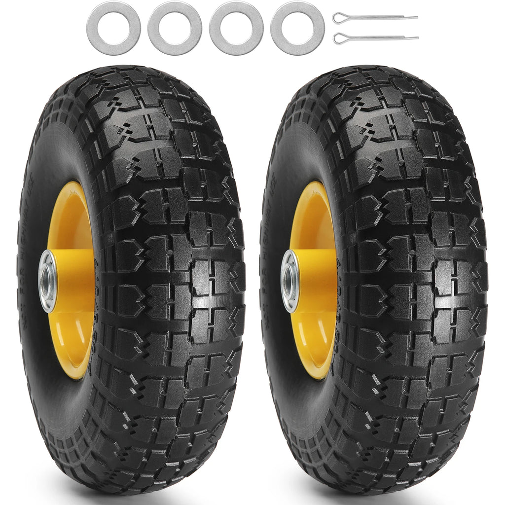 SucceBuy 2-Pack Solid PU Run-Flat Tire Wheel 10" 
Flat Free Tubeless Tires and Wheels for Dollies Garden Trailers Various Carts