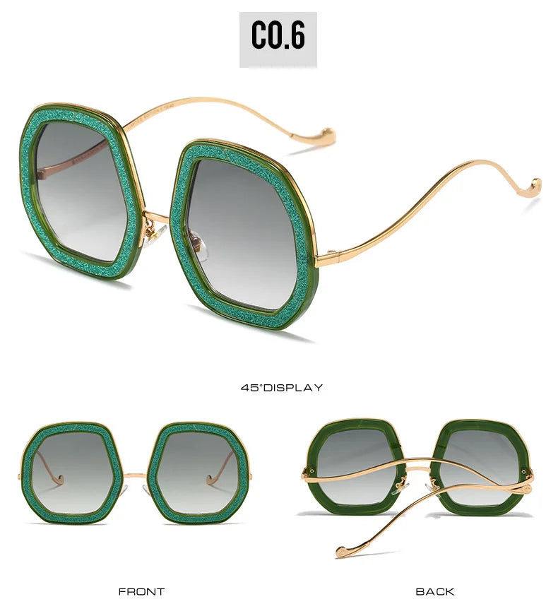 Oversized Polygon Sunglasses Women 2022 Luxury Diamond Shiny Crystal 
Men Shade Hipster Party Eyewear